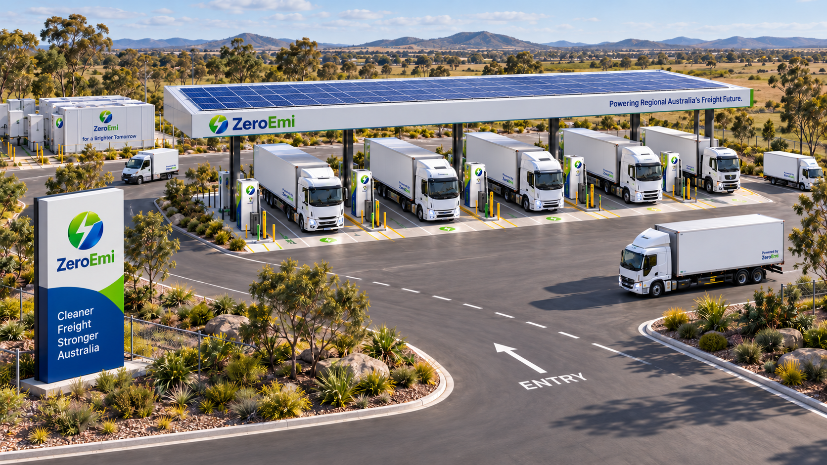 Concept illustration of a shared ZeroEmi freight charging hub